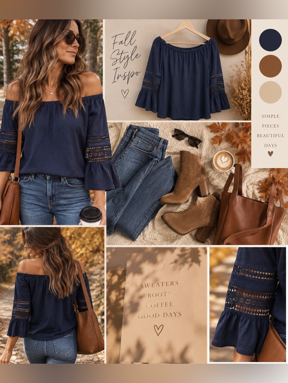 LOFT | Navy | Off-Shoulder | Lace | Bell Sleeve | XS 🍂✨